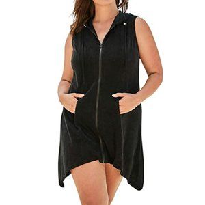 Swimsuits For All Hooded Zip Hankie Hem Coverup